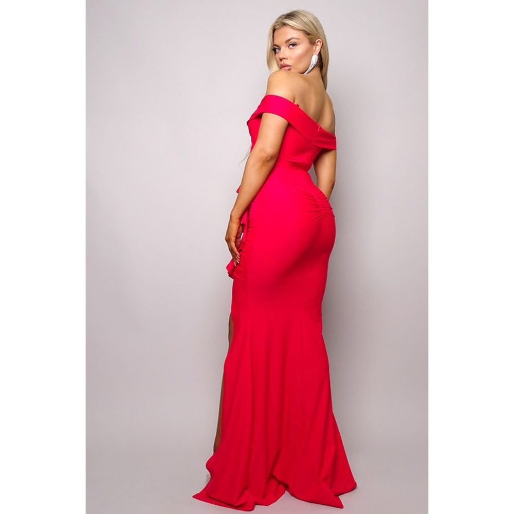 Crossover Front Off Shoulder Side Ruffle Maxi Dress - Picture 4 of 7